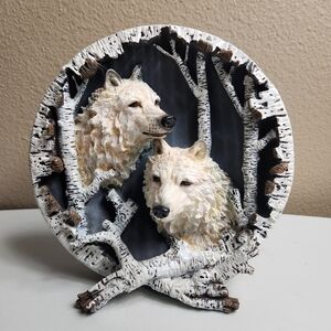 Vintage 3D Wolves In Birch Forest 8" Decorative Plate with Built-in Stand
